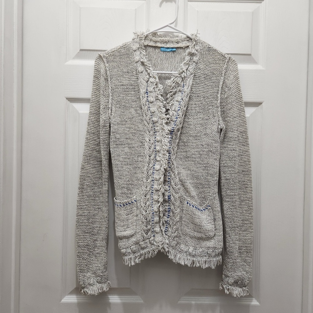 J. McLaughlin Gray and White Cardigan